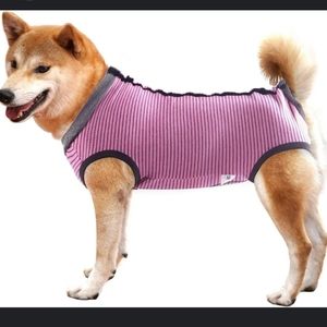 Dog Recovery suit jump vest coat pyjamas Pink stripes jumpsuit vest coat pjs XL
